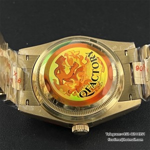 DayDate 36  QF Green Dial Roma Marker  on YG President Bracelet A2836 V2 (Gain Weight) - Image 8