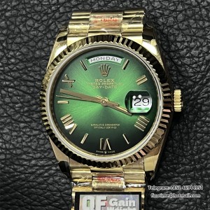DayDate 36  QF Green Dial Roma Marker  on YG President Bracelet A2836 V2 (Gain Weight) - Image 9